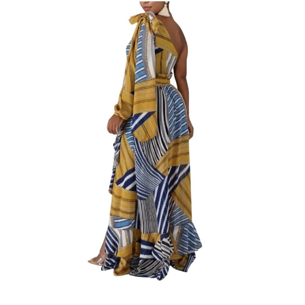 One-Shoulder Asymmetric Maxi Dress With Ruffle Hem - Picture 3 of 4